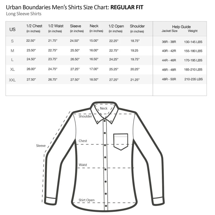 Express men's dress shirt size chart