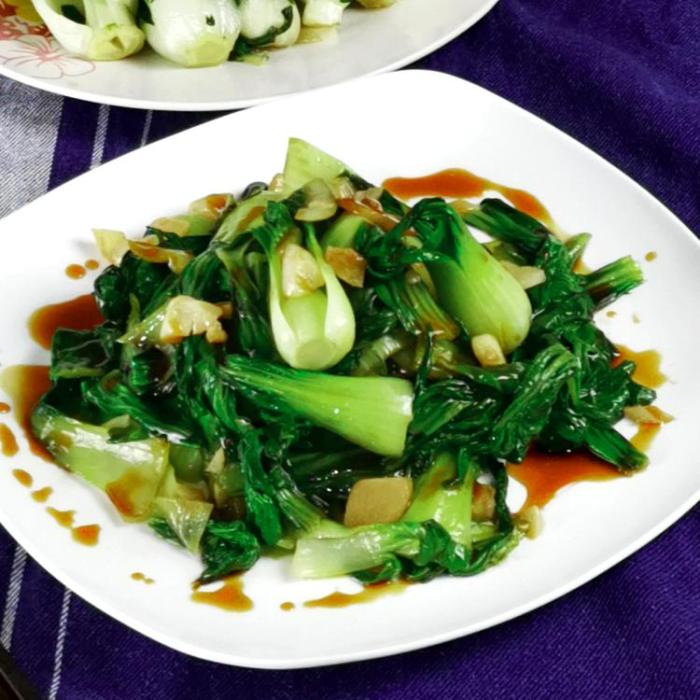 Bok choy garlic recipes recipe ginger prepare cooked downshiftology cut choose board plate fry stir