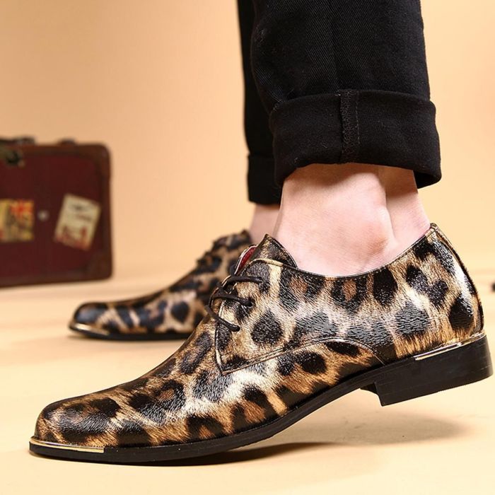 Shoes leopard cool dress print party fashion sequined metallic oxfords bling toe texture hairy lace italian mens leather quality larger